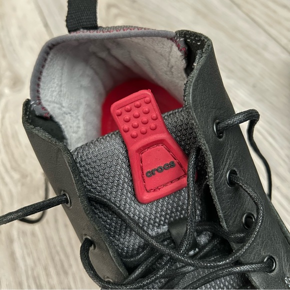 Crocs Men’s Linden Boot Sz 9 Black Leather Suede Trim Lace Comfort Casual - Picture 6 of 11